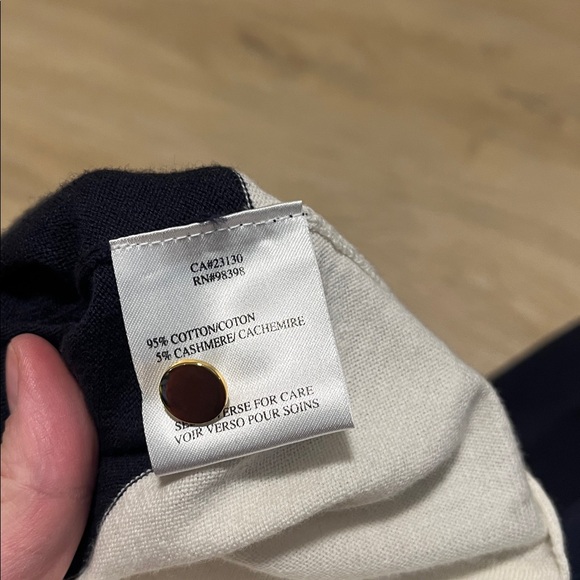 Judith & Charles Navy and White Cashmere Cotton Cardigan Gold Button Women's - Picture 5 of 7